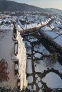 View from above of the Bistrita city in winter.